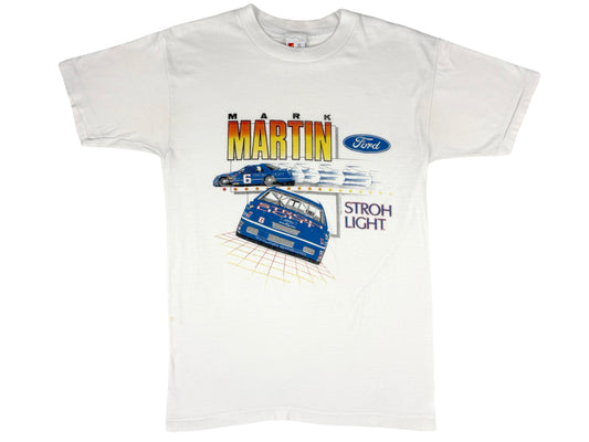 Vintage Mark Martin Nascar White T-Shirt Nascar Car Auto Race racing 80s Stroh Light Beer