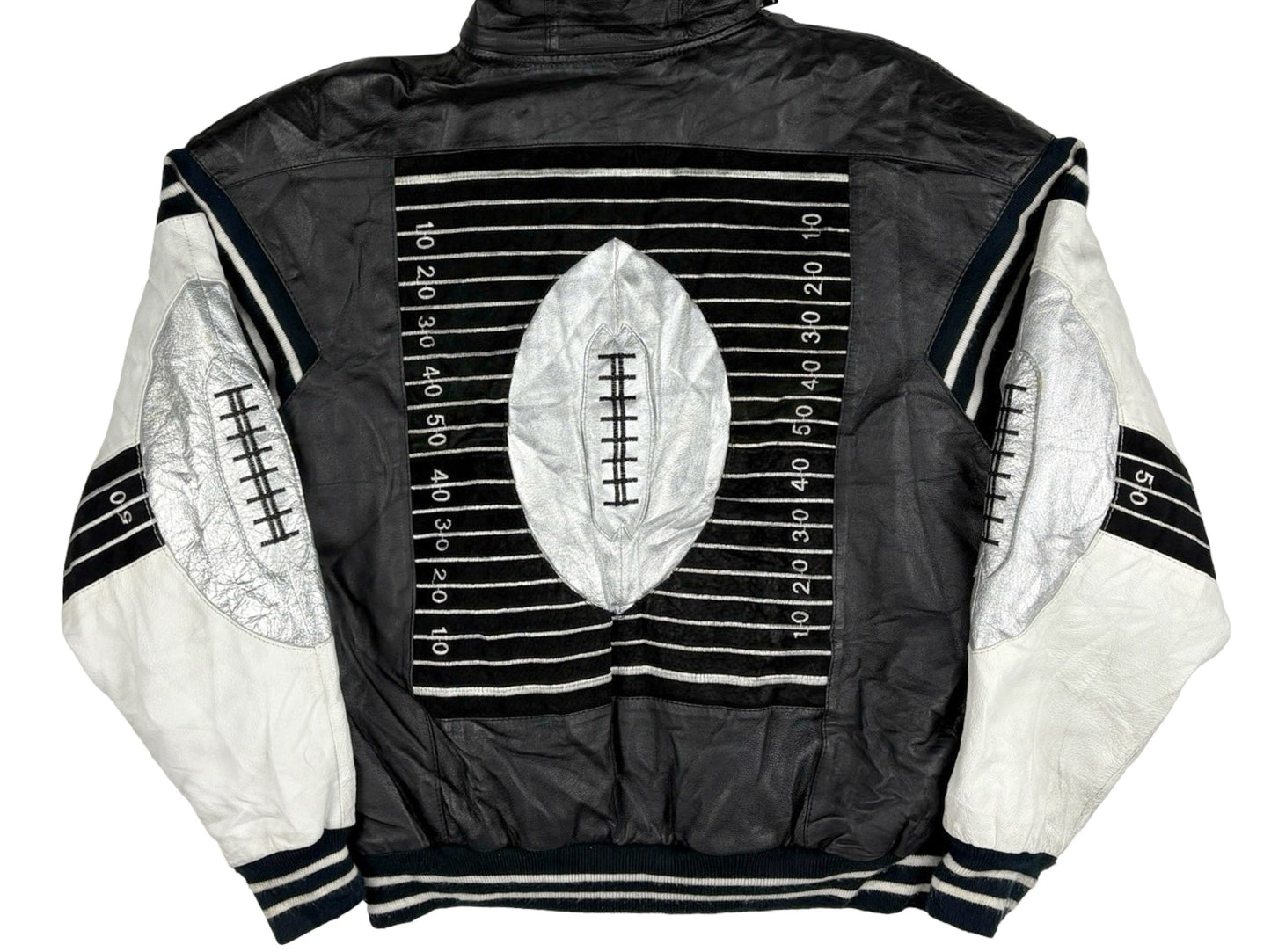 Vintage Michael Hoban Leather Football Jacket Black White Silver Sportswer Where M I 90s