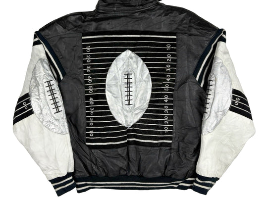 Vintage Michael Hoban Leather Football Jacket Black White Silver Sportswer Where M I 90s