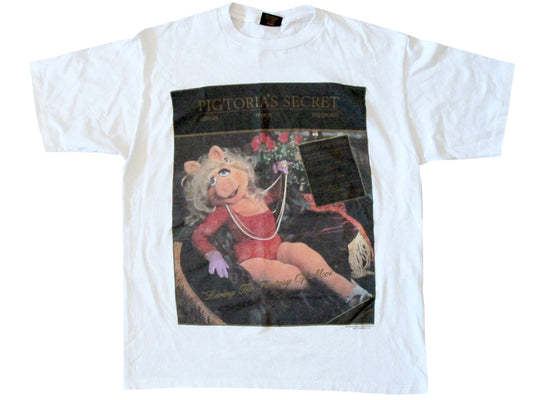Vintage Miss Piggy Pigtoria's Secret White T-Shirt Muppets Parody Comedy 90s Victoria's Secret