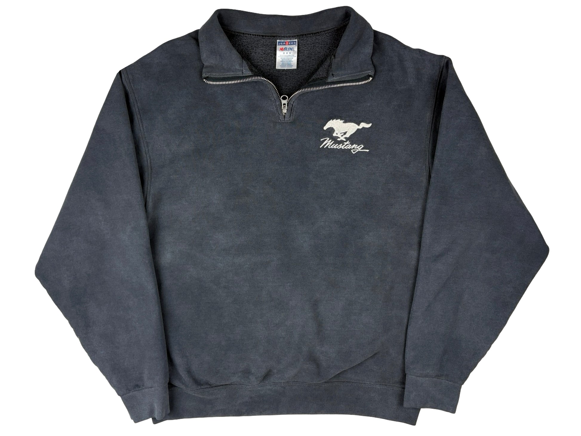 Vintage Mustang Embroidered Faded Blue Quarter Zip Sweatshirt car auto ford