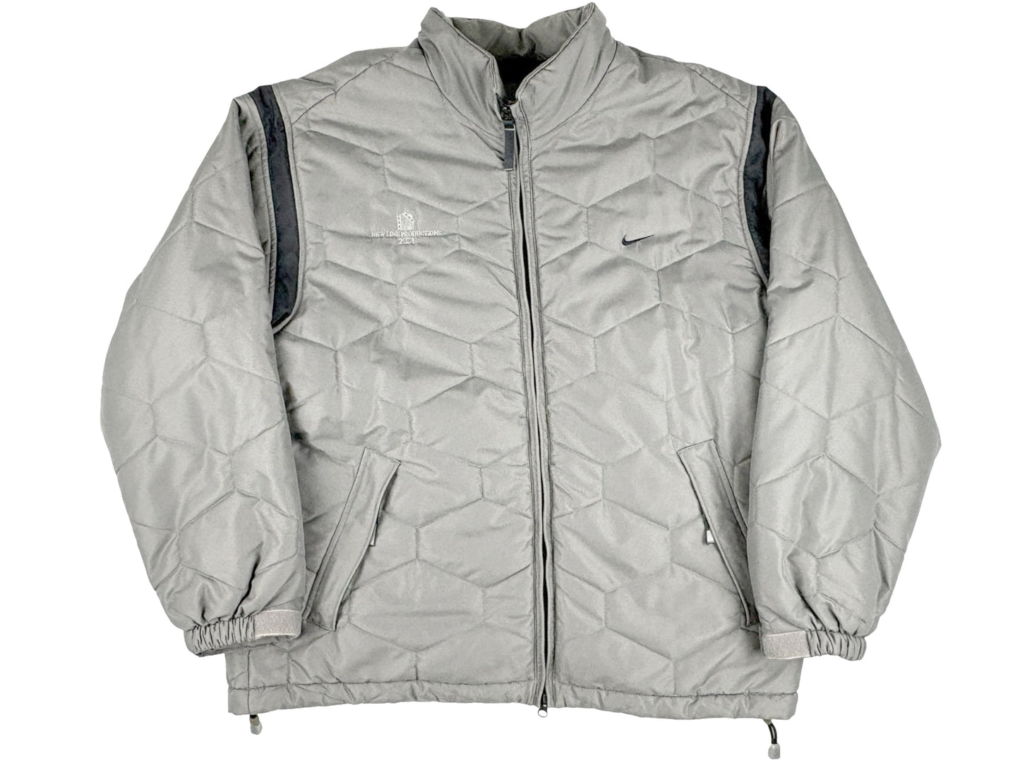 Vintage Nike x New Line Productions 2001 Grey Quilted Jacket y2k Sportswear Movie Film