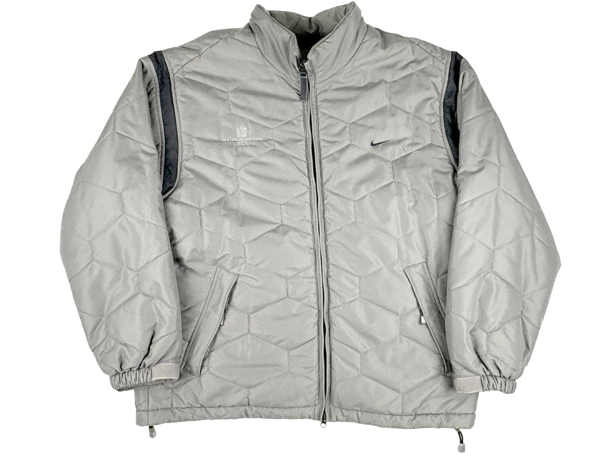 Vintage Nike x New Line Productions 2001 Grey Quilted Jacket y2k Sportswear Movie Film