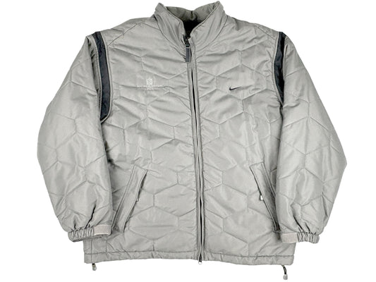 Vintage Nike x New Line Productions 2001 Grey Quilted Jacket y2k Sportswear Movie Film