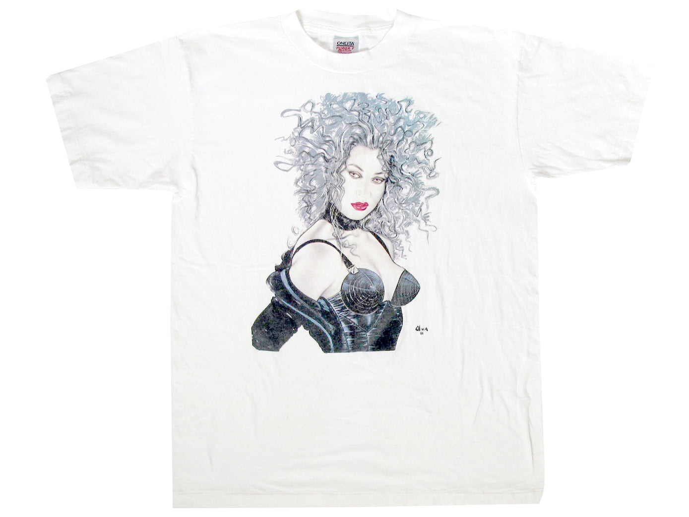 Vintage Olivia De Berardinis 1988 White T-Shirt Pin Up Art Artist 80s BOndage