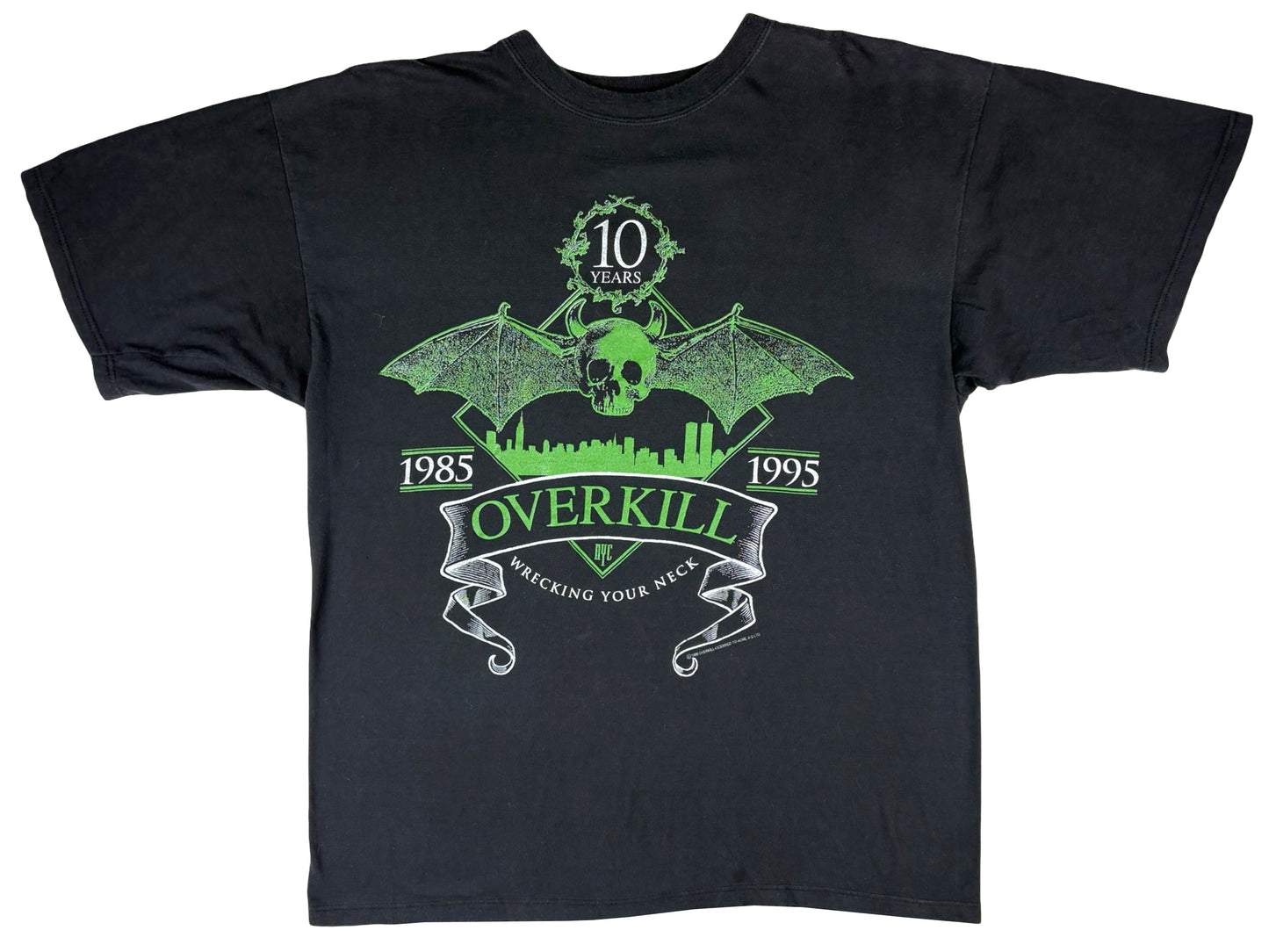 Vintage Overkill 10th Anniversary 1995 BLack T-Shirt 90s Heavy Metal Hardcore punk NYC New York City Wrecking Your Neck