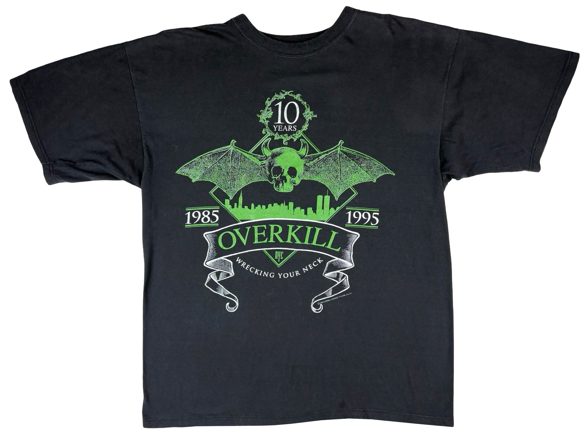 Vintage Overkill 10th Anniversary 1995 BLack T-Shirt 90s Heavy Metal Hardcore punk NYC New York City Wrecking Your Neck