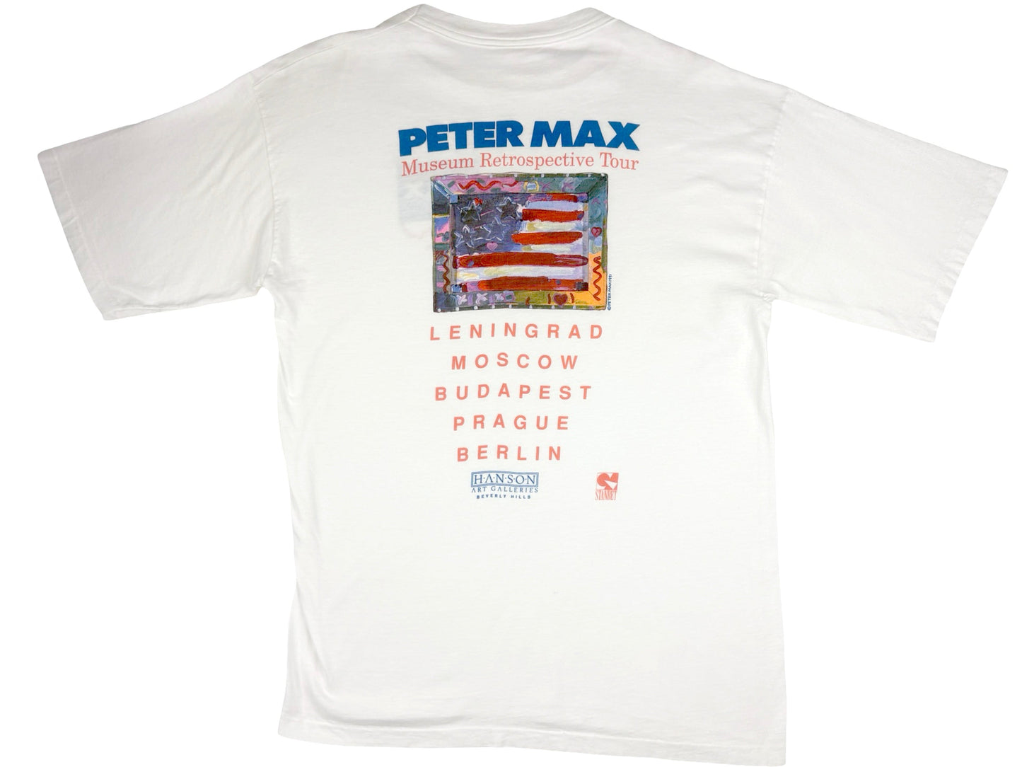 Vintage Peter Max Retrospective Crew White T-Shirt Art Artist 90s American Flag