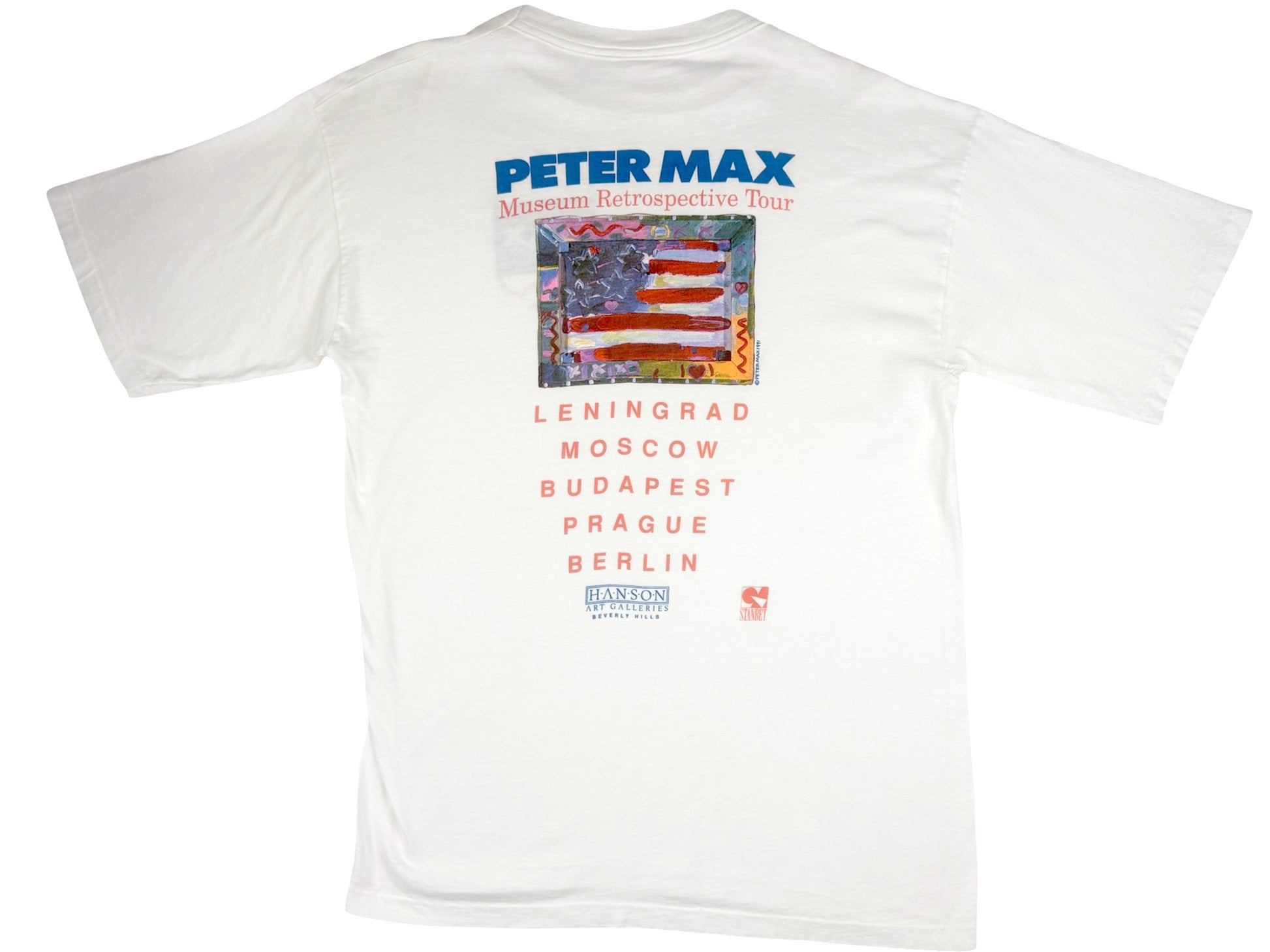 Vintage Peter Max Retrospective Crew White T-Shirt Art Artist 90s American Flag