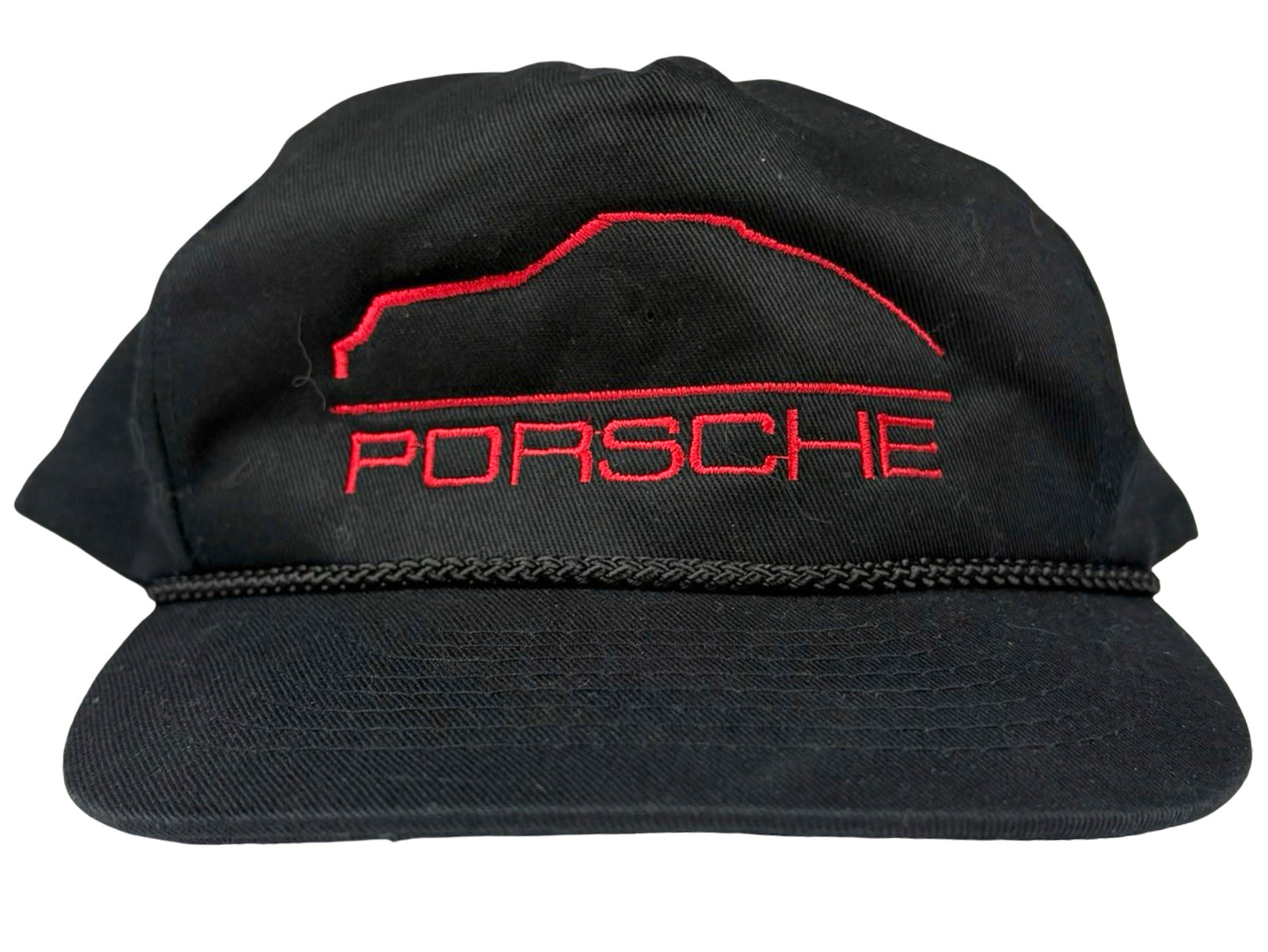 Vintage Porsche Embroidered Black Hat Red 80s 90s Sports Car Exotic German Foreign Auto