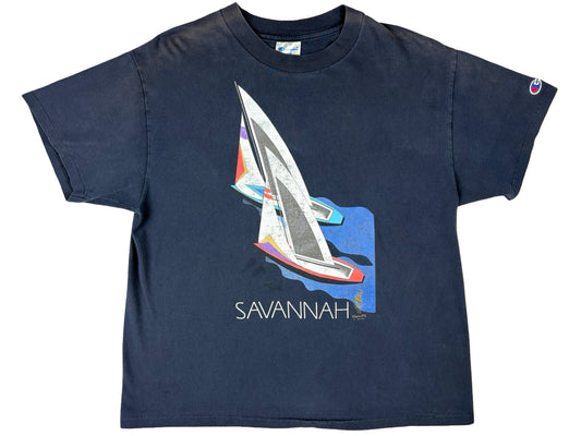 Vintage Savannah Sailing 1996 Olympics Champion Blue T-Shirt 90s Sportswear Georgia