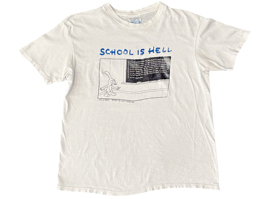 Vintage School Is Hell Matt Groening White T-Shirt 80s Simpsons Comic Strip Comics life is hellwork is hell