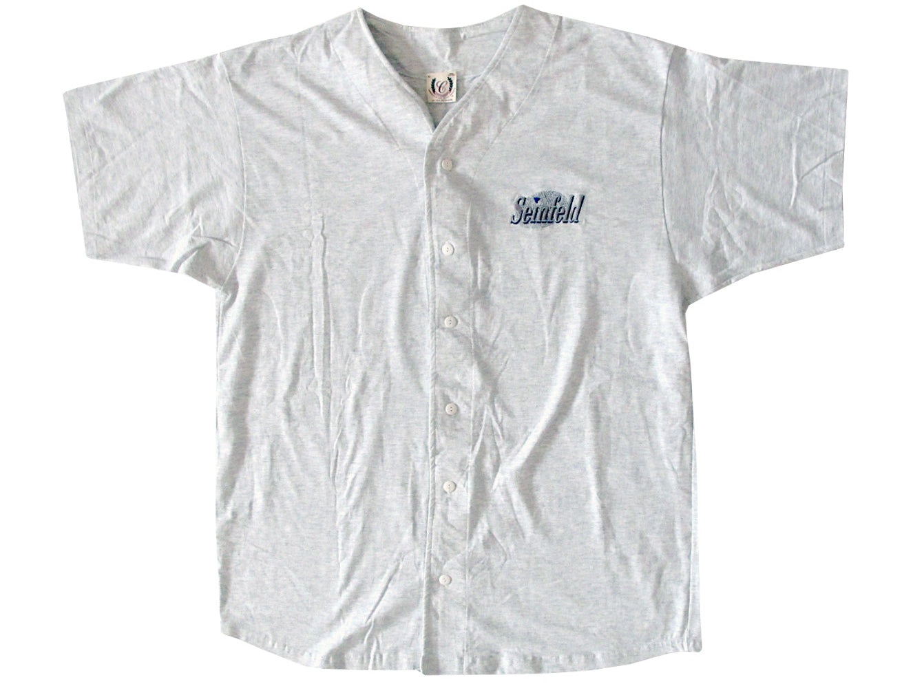 Vintage Seinfeld Embroidered Baseball Shirt Grey 90s Comedy TV Show Jerry George Elaine Kramer 