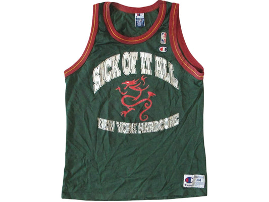 Vintage Sick of It All Champion Green Basketball Jersey 90s Hardcore NY NYC New York City