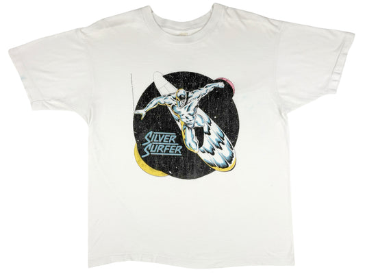 Vintage Silver Surfer Marvel Comics White T-Shirt 80s 90s Comic Book