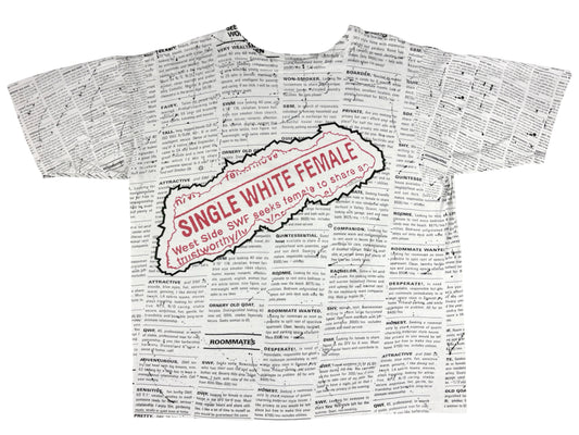 Vintage Single White Female All Over Print Movie T-Shirt AOP 90s Thhriller Classified Ads