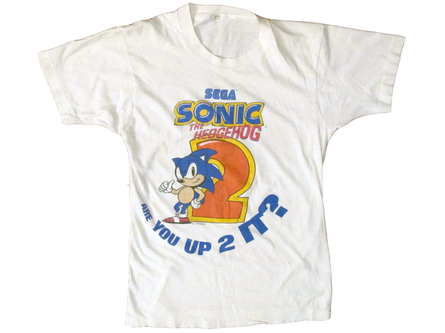 Vintage Sonic The Hedgehog 2 White T-Shirt Video Game Sega Genesis 90s