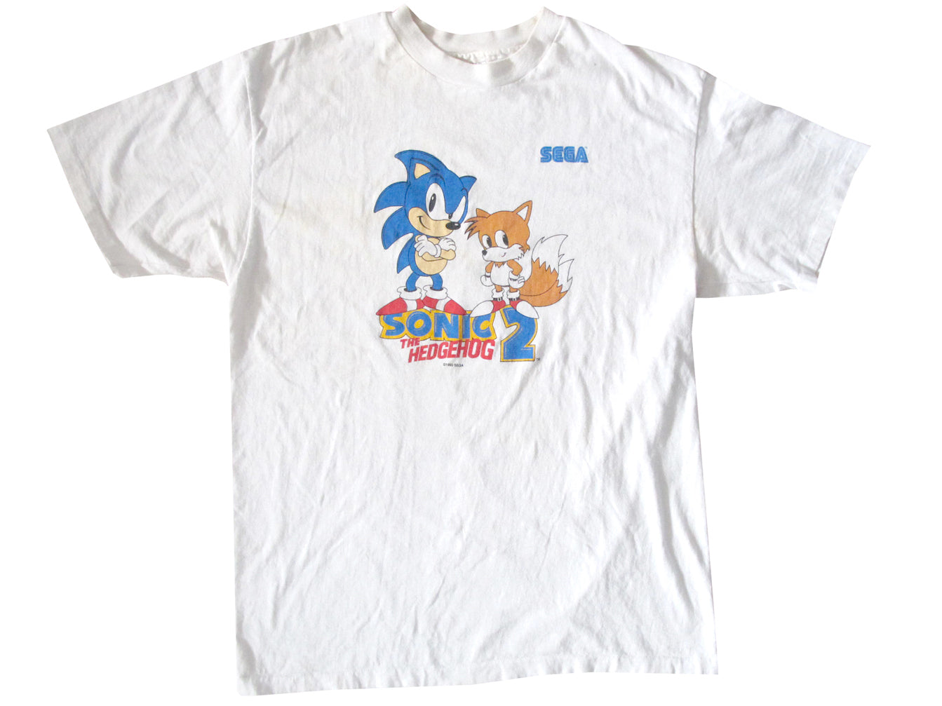 Vintage Sonic The Hedgehog 2 White T-Shirt Sega genesis Video game VG 90s