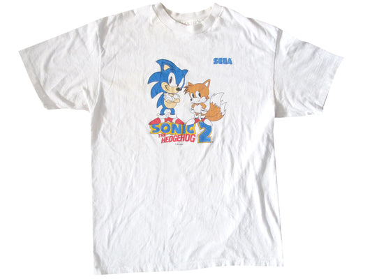Vintage Sonic The Hedgehog 2 White T-Shirt Sega genesis Video game VG 90s