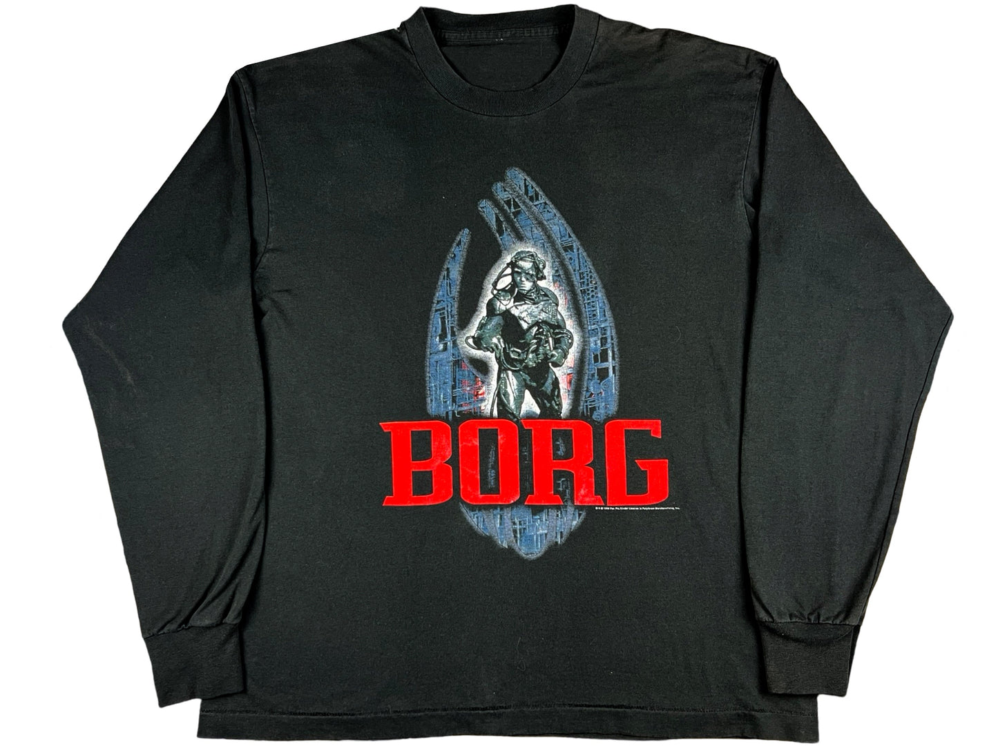 VINTAGE Star Trek Borg Black L/S Shirt Sci-Fi Science Fiction T SHow MOvie TNG The Next Generation 90s