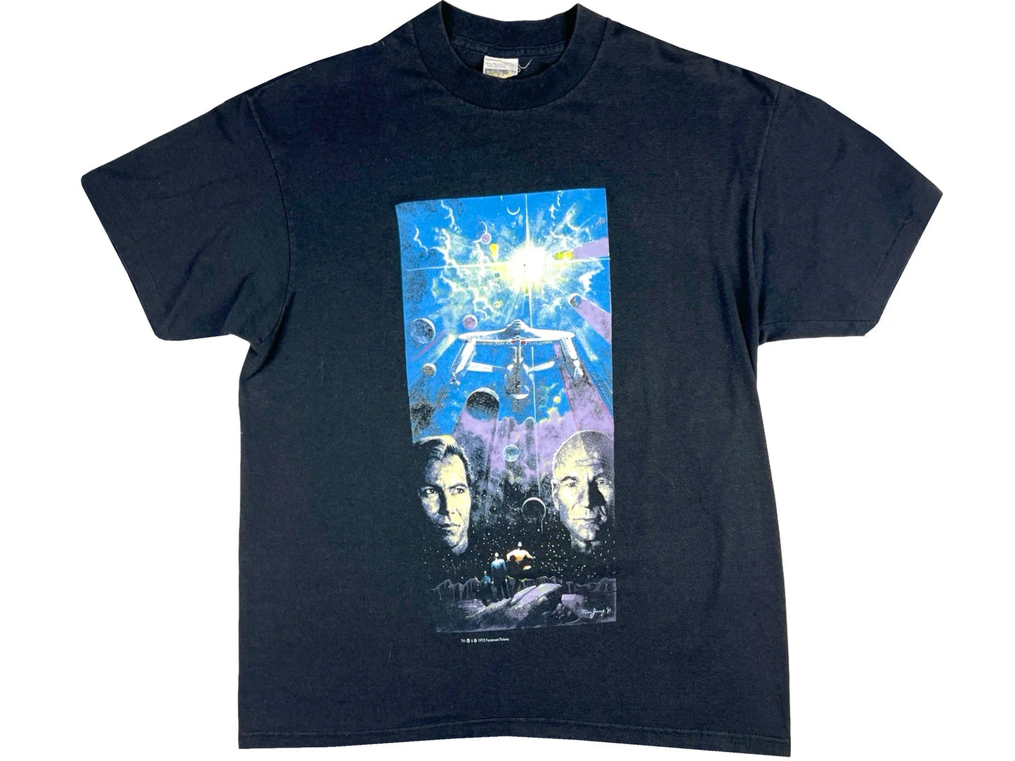 Vintage Star Trek Kirk & Picard Black T-Shirt Movie TV SHow 80s 90s