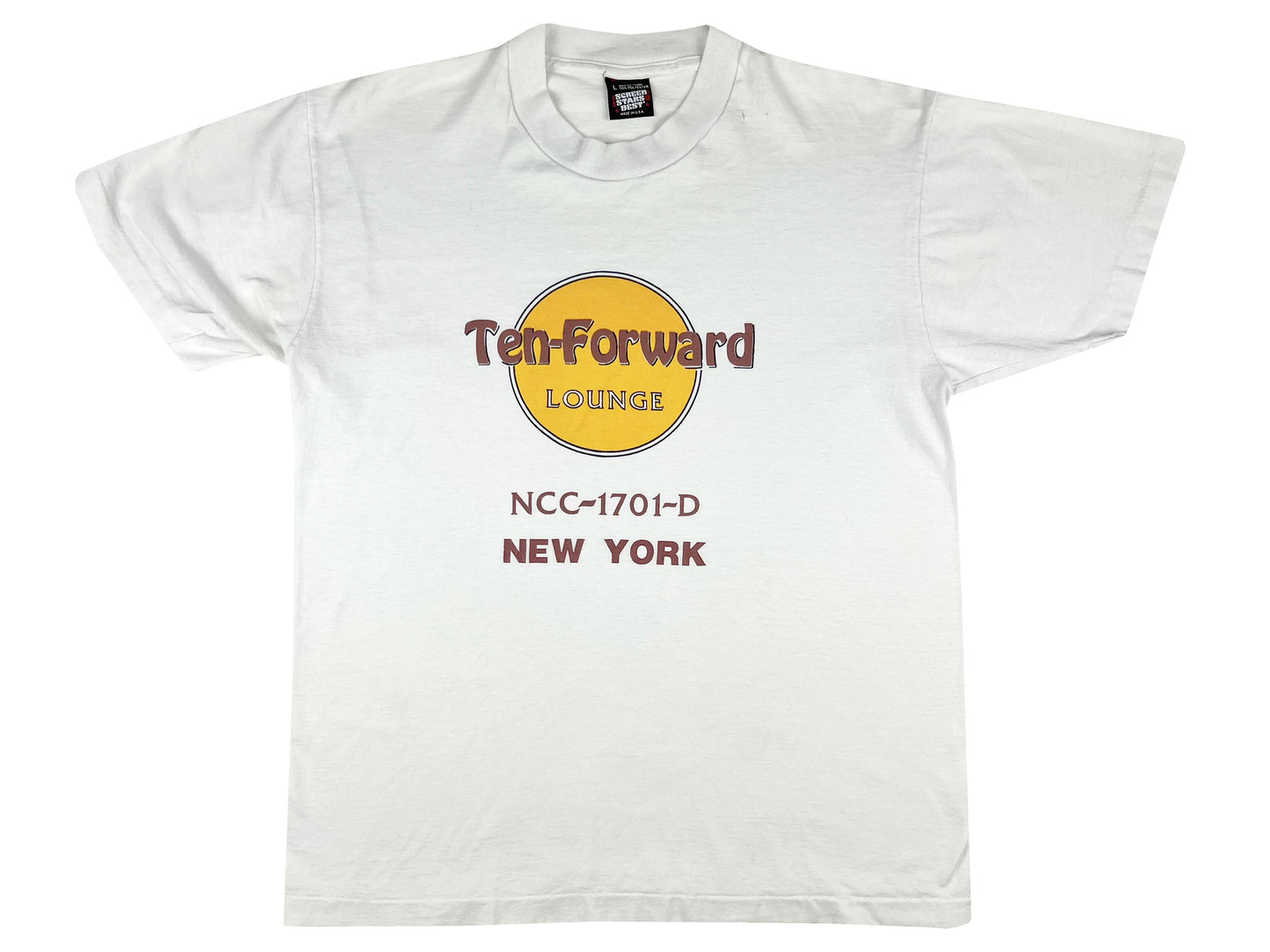 Vintage Star Trek Ten Forward Hard Rock White T-Shirt parody Humor TV Show 80s 90s Sci-Fi Science Fiction