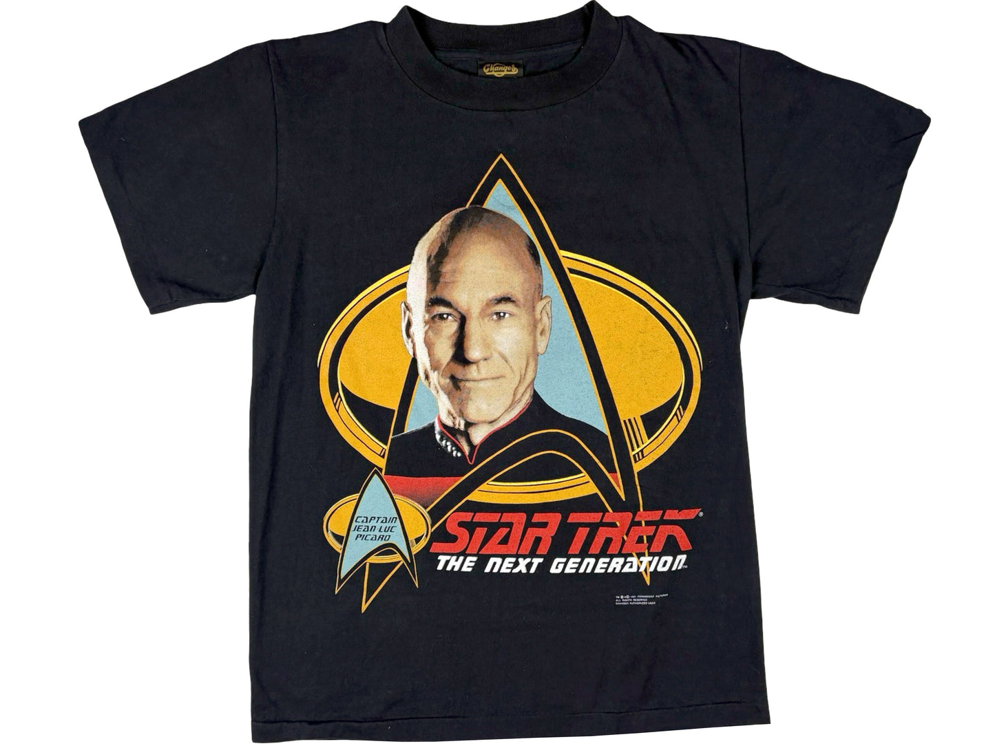 Vintage Star Trek The Next Generation Captain Jean Luc Picard Black T-Shirt 90s Sci-Fi Science Fiction TV Show 90s