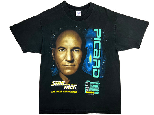 Vintage Star Trek 'The Next Generation' Captain Jean Luc Picard Black T-Shirt TV Show 90s Sci-Fi Science Fiction 