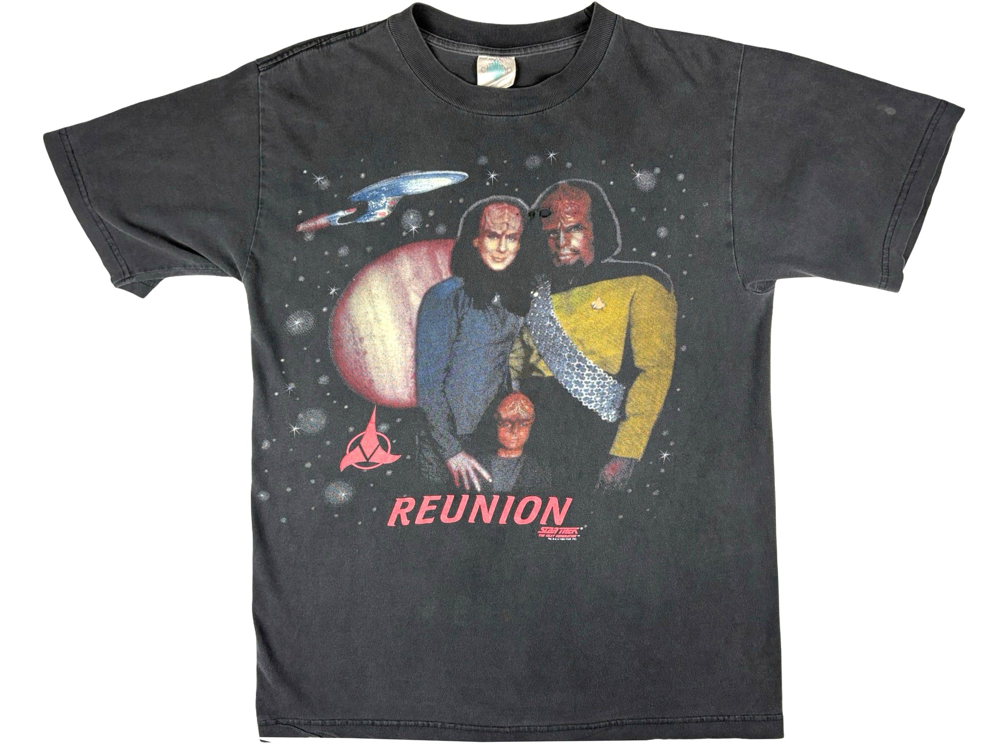 Vintage Star Trek Worf Klingon Reunion Black T-Shirt TNG The Next Generation 90s Trekkie