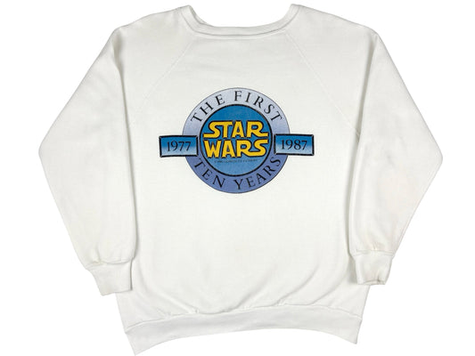 Vintage Star Wars 10 Year Anniversary White Sweatshirt 80 1987 Sci-Fi Science Fiction