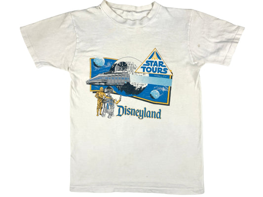 Vintage Star Tours Disneyland Tours White T-Shirt Star Wars 80s Disney C3-PO R2-D2 80s 90s
