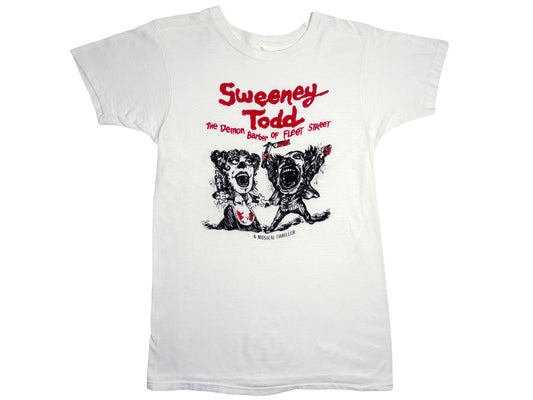 Vintage Sweeney Todd The Musical White T-Shirt he Demon barber of Fleet Street A Musical Thriller 70s 80s
