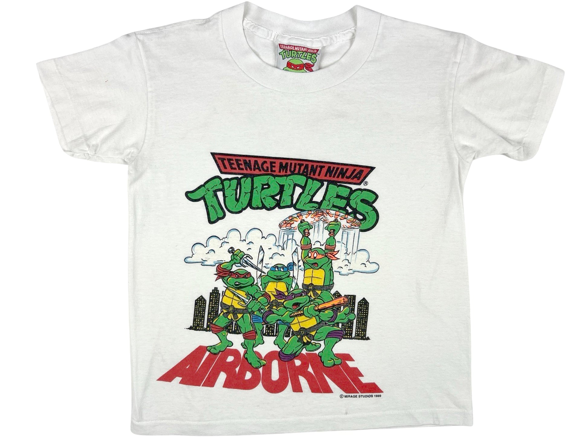 Vintage Teenage Mutant Ninja Turtles 'Airborne' White T-Shirt 80s 90s TMNT
