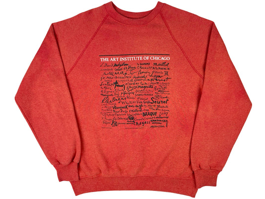 Vintage The Art institute of Chicago Artist Signatures Faded Red Sweatshirt 80s Art
