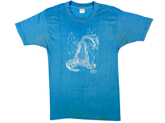 Vintage The Compleat Strategist Game Shop NY Blue T-Shirt Dragon D&D Dungeons & Dragons 70s 80s New York Monclair New jersey Davie Florida Fantasy Shop