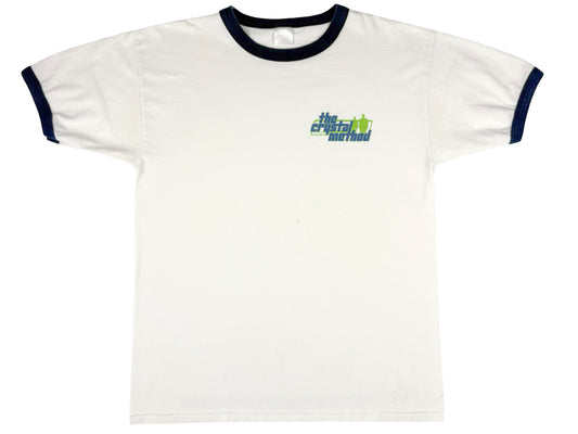 Vintage The Crystal Method  White & Blue Ringer T-Shirt 90s y2k Electronic Trip Hop EDM Band Tee