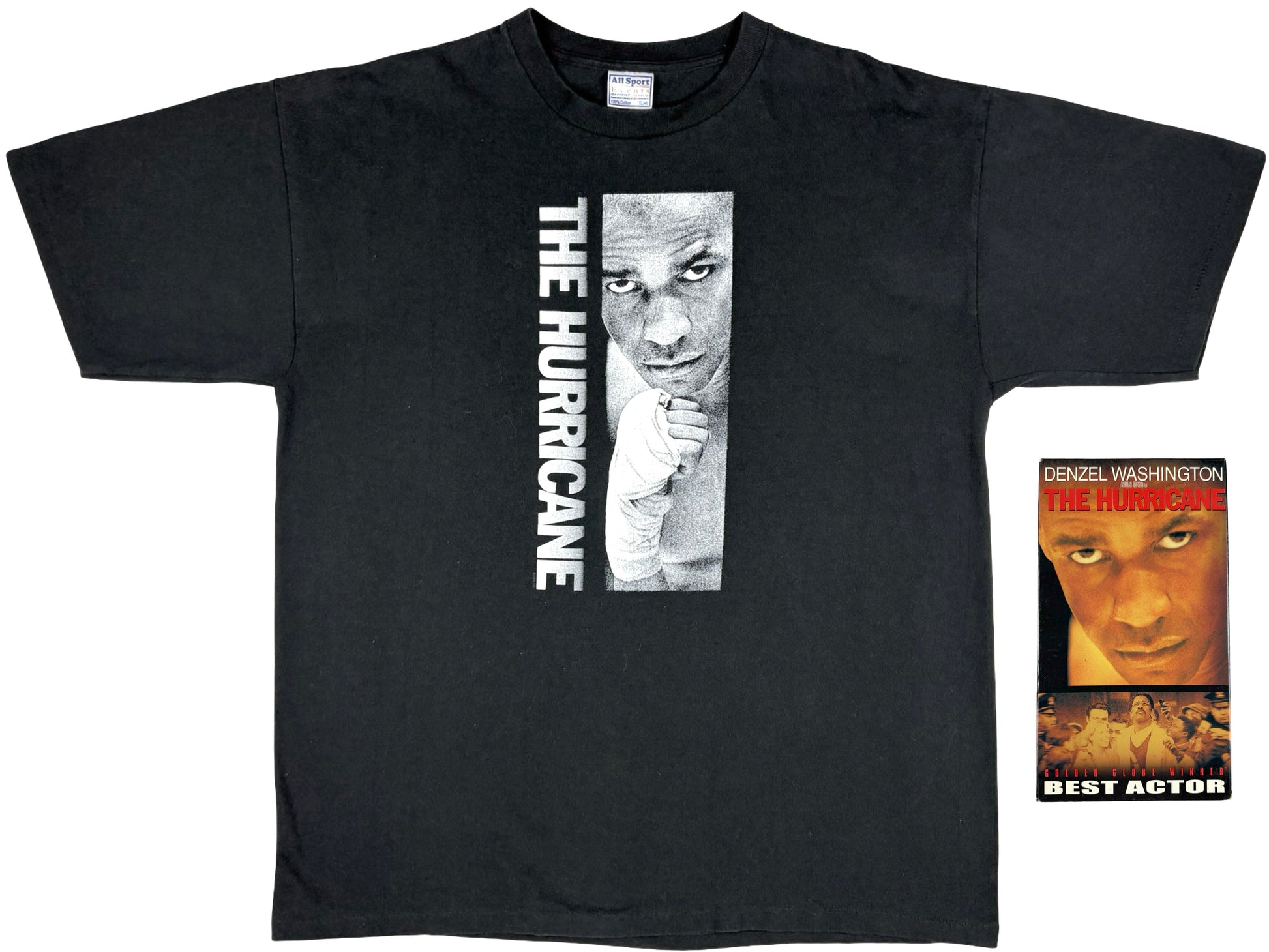 Vintage The Hurricane Movie Black T-Shirt & VHS Video Film Denzel washington 90s