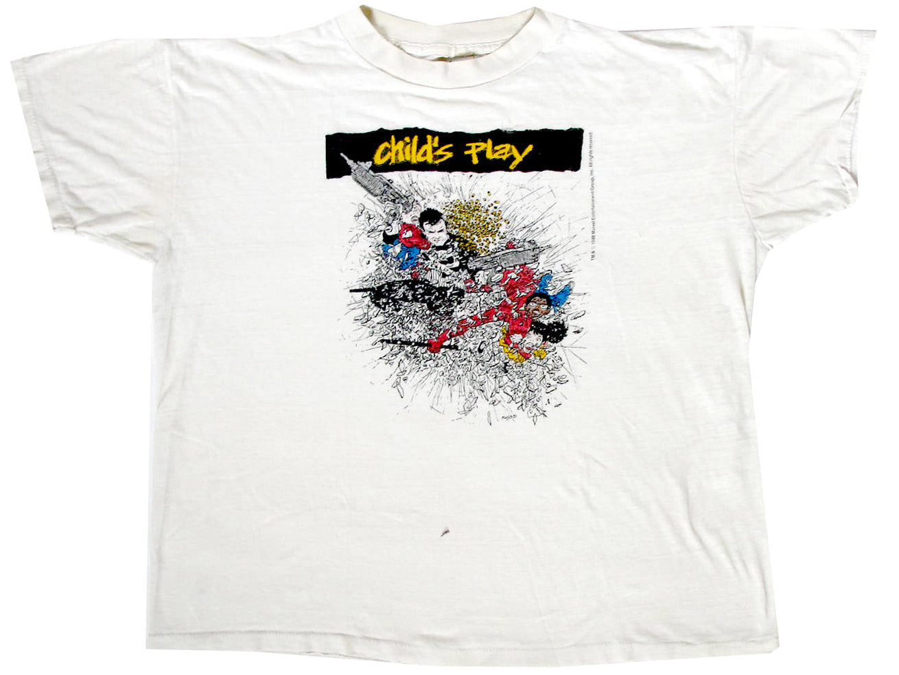 Vintage The Punisher 'Childs Play' White T-Shirt Marvel Comics 80s Comic Book