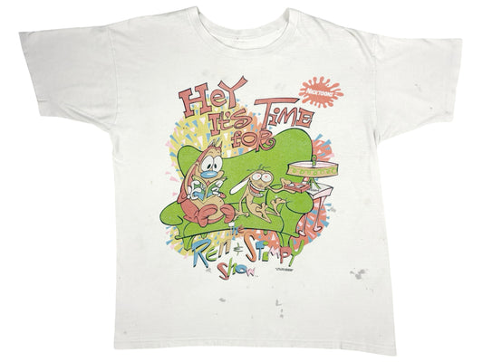 Vintage The Ren & Stimpy Show White T-Shirt 90s Cartoon Nickleodeon MTV