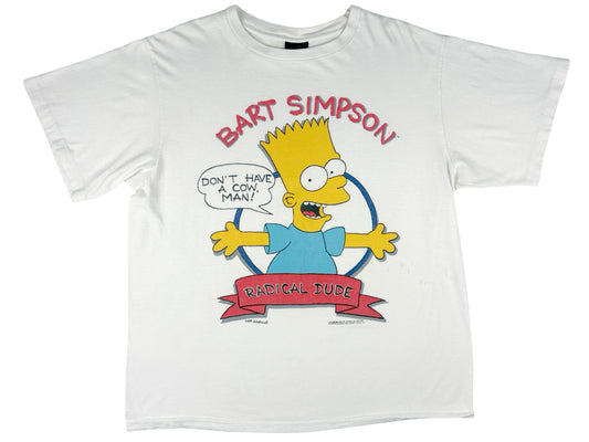 Vintage The Simpsons Bart Simpson 'Don't Have A Cow Man' White T-Shirt 80s 90s Cartoon 