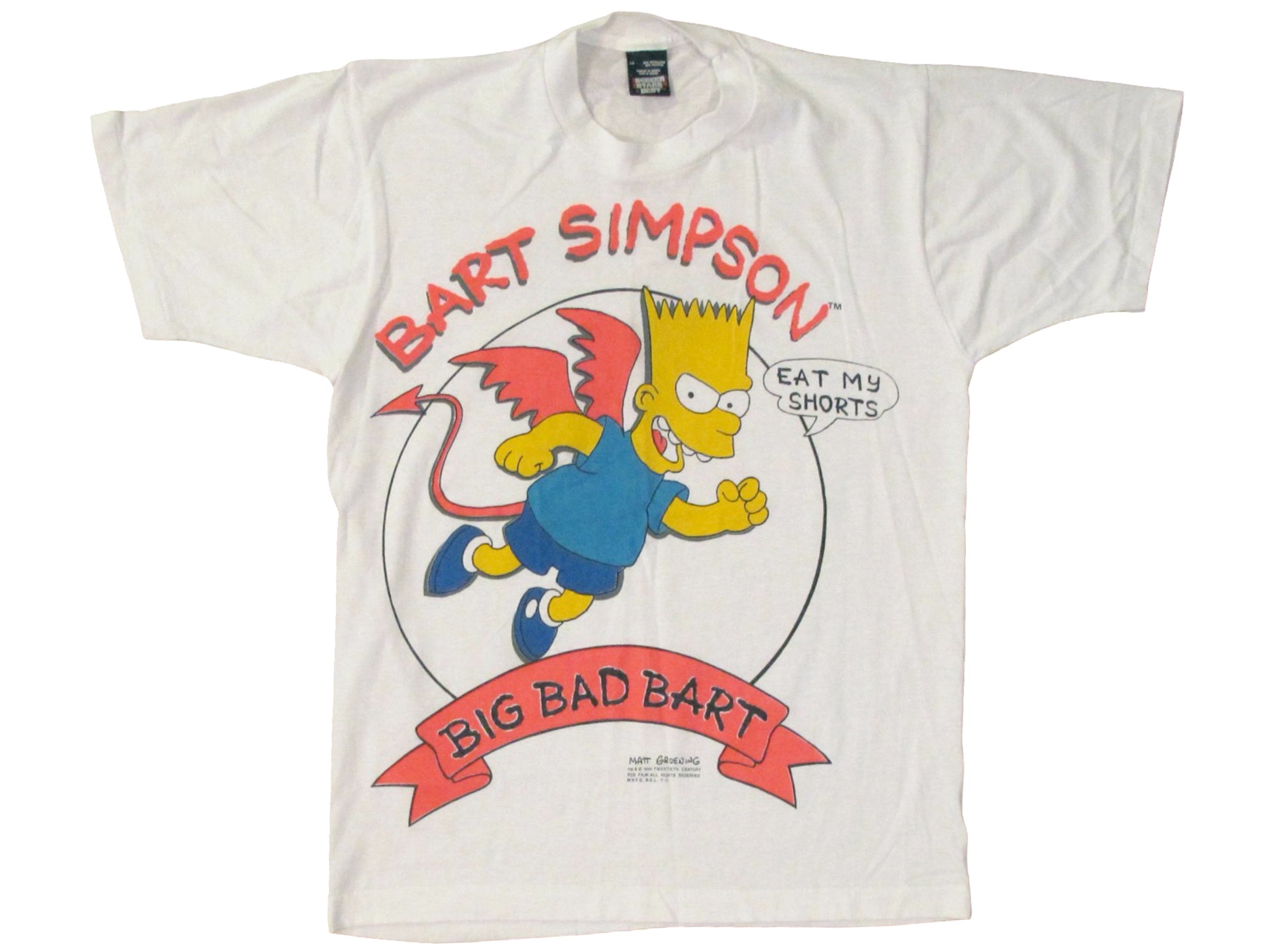 Vintage The Simpsons Devil Bart White T-Shirt 90s Matt Groening Cartoon TV Show