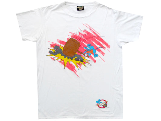 Vintage The Simpsons Itchy & Scratchy Mallet White T-Shirt 90s Cartoon Comedy TV Show Cat Mouse