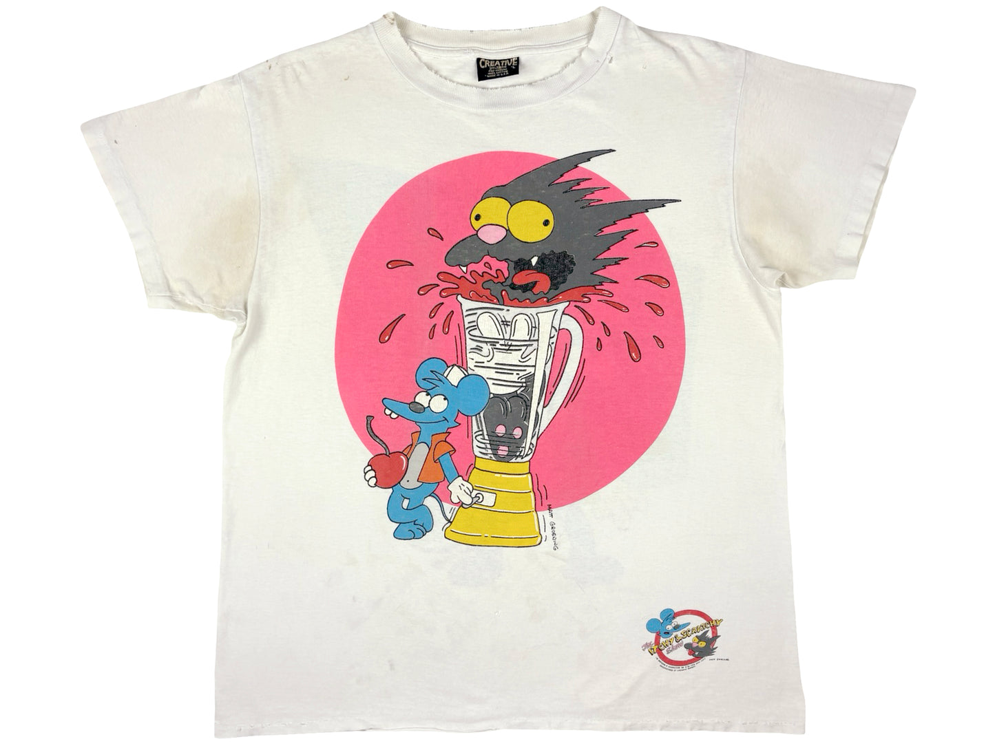Vintage The Simpsons Itchy & Scratchy Milkshake White T-Shirt