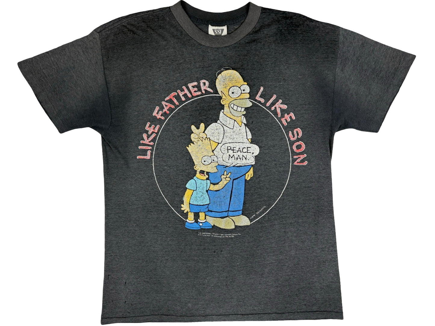 Vintage The Simpsons 'Like Father Like Son' Faded Black T-Shirt 90s Cartoon Homer Bart