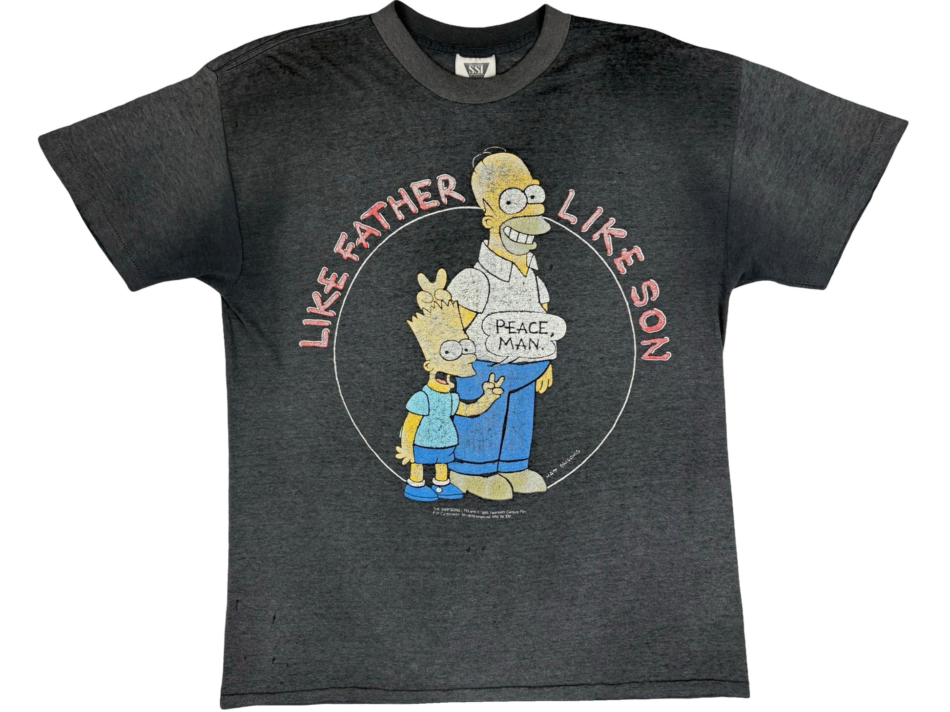Vintage The Simpsons 'Like Father Like Son' Faded Black T-Shirt 90s Cartoon Homer Bart