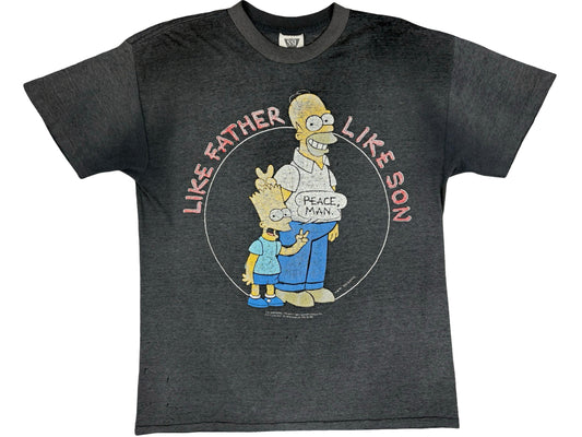 Vintage The Simpsons 'Like Father Like Son' Faded Black T-Shirt 90s Cartoon Homer Bart