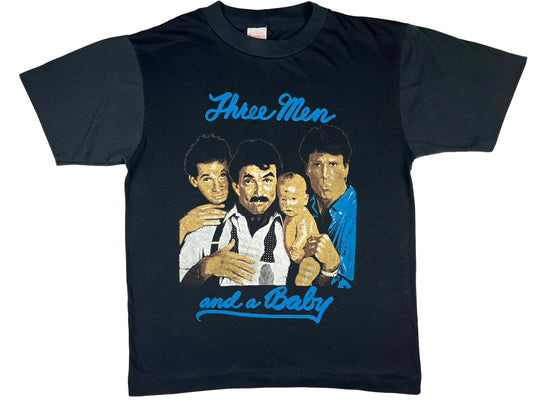 Vintage Three Men And A Baby Movie Black T-Shirt 80s Ted Danson Tom Selleck
