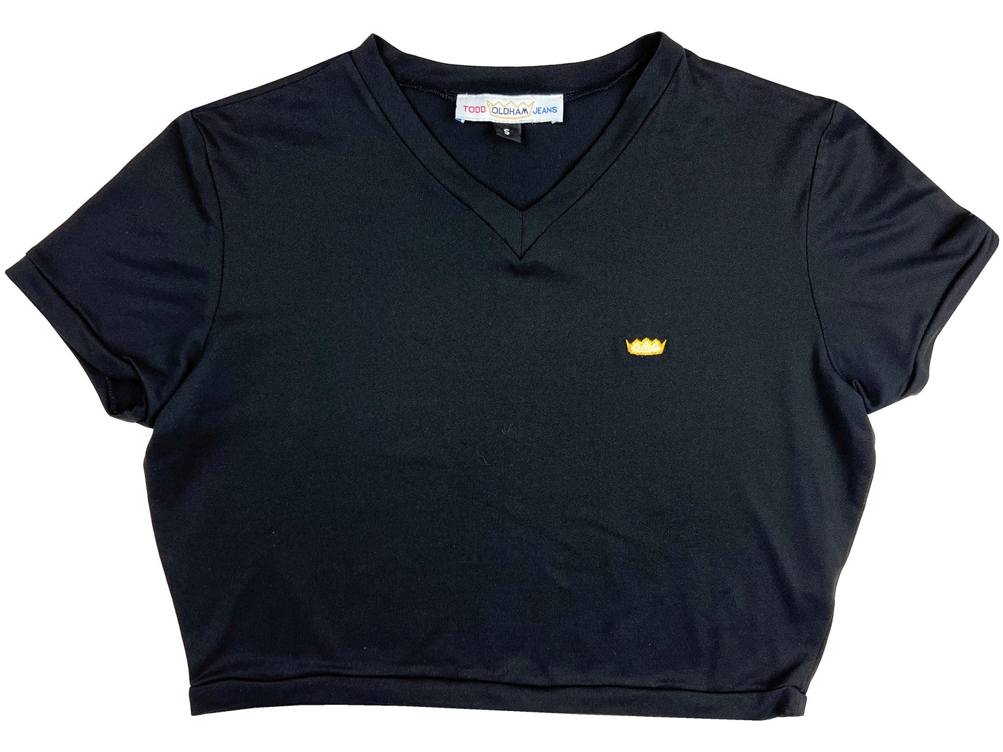 Vintage Todd Oldham Jeans Embroidered Black Crop Top 90s