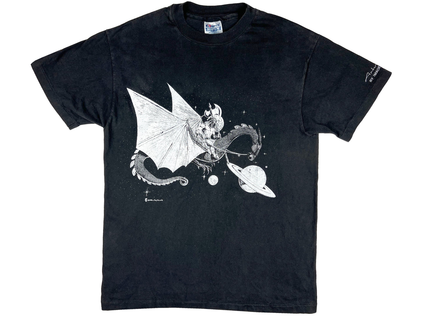 Vintage Tony Edwards Planetary Dragon Artwear Black T-Shirt 80s 90s Art