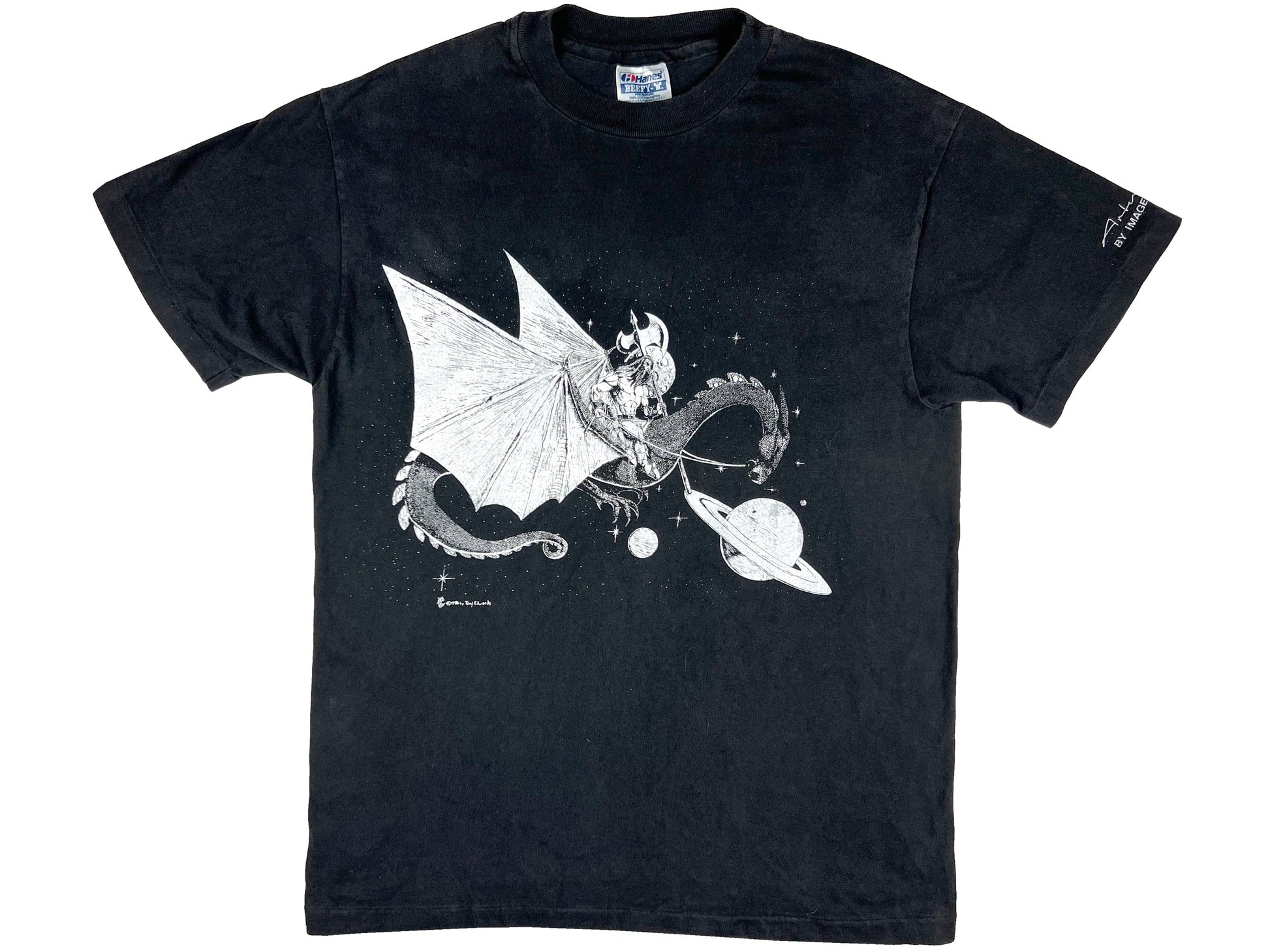 Vintage Tony Edwards Planetary Dragon Artwear Black T-Shirt 80s 90s Art